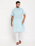 Vastramay Men's Aqua Blue Solid Kurta with White Pant Style Pyjama Set