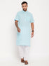 Vastramay Men's Aqua Blue Solid Kurta with White Pyjama Set