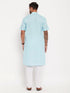 Vastramay Men's Aqua Blue Solid Kurta with White Pyjama Set