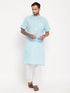 Vastramay Men's Aqua Blue Solid Kurta with White Pyjama Set