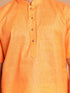 Vastramay Men's Orange Solid Kurta with White Pant style Cotton Pyjama Set