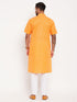 Vastramay Men's Orange Solid Kurta with White Pant Style Pyjama Set