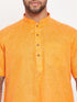 Vastramay Men's Orange Solid Kurta with White Pant Style Pyjama Set