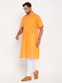 Vastramay Men's Orange Solid Kurta with White Pant Style Pyjama Set