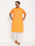 Vastramay Men's Orange Solid Kurta with White Pant Style Pyjama Set
