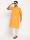 Vastramay Men's Orange Solid Kurta with White Pyjama Set
