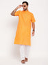 Vastramay Men's Orange Solid Kurta with White Pyjama Set