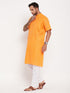 Vastramay Men's Orange Solid Kurta with White Pyjama Set