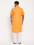 Vastramay Men's Orange Solid Kurta with White Pyjama Set