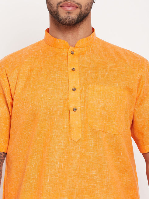 Vastramay Men's Orange Solid Kurta with White Pyjama Set