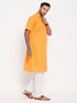 Vastramay Men's Orange Solid Kurta with White Pyjama Set