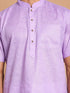 Vastramay Men's Purple Solid Kurta with White Pant style Cotton Pyjama Set