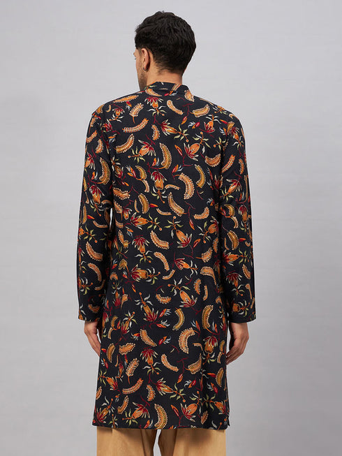 Vastramay Men's Black Printed Kurta