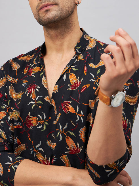 Vastramay Men's Black Printed Kurta