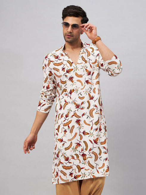 Vastramay Men's White Printed Kurta