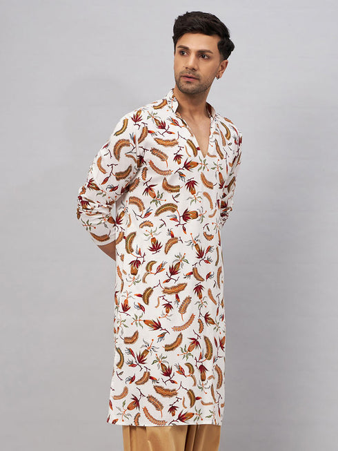 Vastramay Men's White Printed Kurta