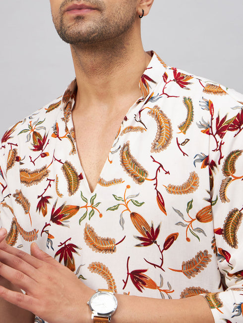 Vastramay Men's White Printed Kurta