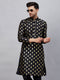 Vastramay Men's Black Foil Print Silk Blend Kurta