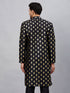 Vastramay Men's Black Foil Print Silk Blend Kurta