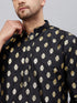 Vastramay Men's Black Foil Print Silk Blend Kurta