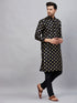 Vastramay Men's Black Foil Print Silk Blend Kurta Pyjama Set