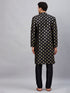 Vastramay Men's Black Foil Print Silk Blend Kurta Pyjama Set