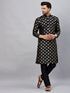 Vastramay Men's Black Foil Print Silk Blend Kurta Pyjama Set