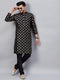 Vastramay Men's Black Foil Print Silk Blend Kurta Pyjama Set