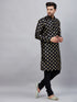 Vastramay Men's Black Foil Print Silk Blend Kurta Pyjama Set