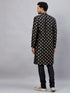 Vastramay Men's Black Foil Print Silk Blend Kurta Pyjama Set
