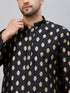 Vastramay Men's Black Foil Print Silk Blend Kurta Pyjama Set