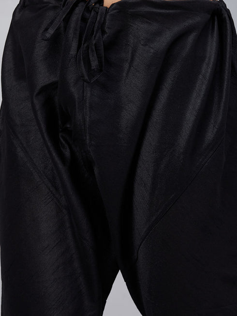 Vastramay Men's Black Foil Print Silk Blend Kurta Pyjama Set