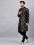 Vastramay Men's Black Foil Print Silk Blend Kurta Pyjama Set