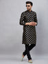 Vastramay Men's Black Foil Print Silk Blend Kurta Pyjama Set