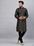 Vastramay Men's Black Foil Print Silk Blend Kurta Pyjama Set