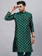 Vastramay Men's Green Foil Print Silk Blend Kurta