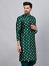 Vastramay Men's Green Foil Print Silk Blend Kurta