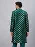 Vastramay Men's Green Foil Print Silk Blend Kurta