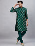 Vastramay Men's Green Foil Print Silk Blend Kurta Pyjama Set