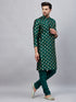 Vastramay Men's Green Foil Print Silk Blend Kurta Pyjama Set