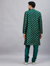 Vastramay Men's Green Foil Print Silk Blend Kurta Pyjama Set