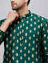 Vastramay Men's Green Foil Print Silk Blend Kurta Pyjama Set
