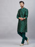 Vastramay Men's Green Foil Print Silk Blend Kurta Pyjama Set