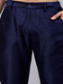 Vastramay Men's Navy Blue Foil Print Silk Blend Kurta Pant Set
