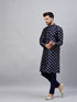 Vastramay Men's Navy Blue Foil Print Silk Blend Kurta Pant Set