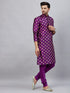 Vastramay Men's Purple Foil Print Silk Blend Kurta Pyjama Set