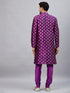 Vastramay Men's Purple Foil Print Silk Blend Kurta Pyjama Set