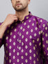 Vastramay Men's Purple Foil Print Silk Blend Kurta Pyjama Set