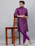 Vastramay Men's Purple Foil Print Silk Blend Kurta Pyjama Set