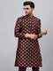 Vastramay Men's Wine Foil Print Silk Blend Kurta